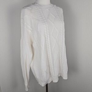 Hollister‎ Cable Knit Sweater Cream White Crewneck Cozy Slim Fit pullover
